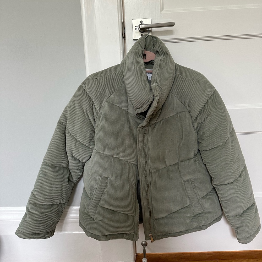 Green corduroy puffer
